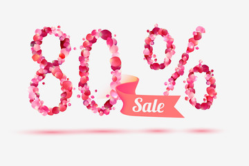 eighty (80) percents sale. Digits of pink rose petals