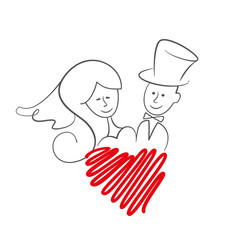 Brautpaar Zeichnung Pinselstrich