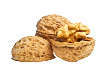 Dried walnuts isolated on white background