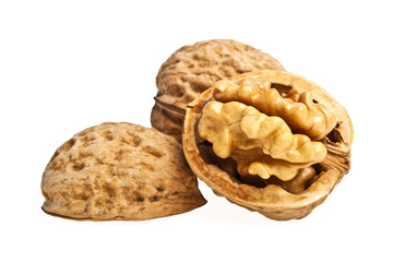 Dried walnuts isolated on white background