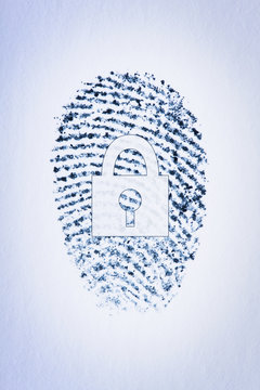 Lock Outline Over A Fingerprint Of A Male's Index Finger