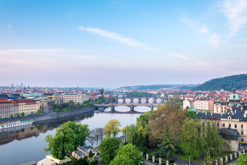 Fototapeta na wymiar scenic view of bridges on the Vltava river and of the historical