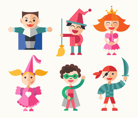 Children in carnival costumes - flat design characters set