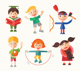 Children and their hobbies - flat design characters set