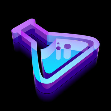 3d neon glowing Flask icon made of glass, vector illustration.