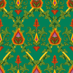 Vintage variegated seamless pattern ivy and fire flower