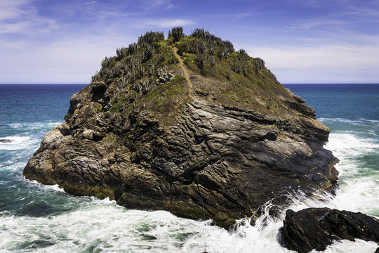 View of coastal rock formation, Lagoinha, Buzios, Rio de Janeiro, Brazil