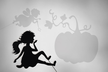 Fairy Godmother and Pumpkin shades, Cinderella shadow puppet, black and white