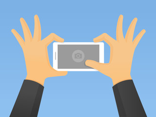 Taking a selfie photo. Flat design style. 