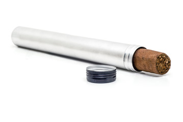 Cigar in a Silver Aluminum Tube