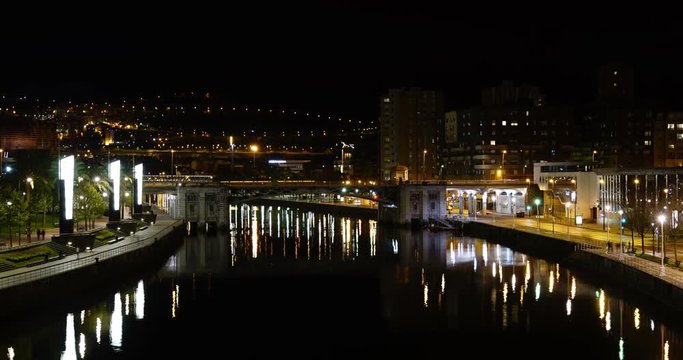 Bilbao - view from Deustuko Zubia over Ria del Nervion at night