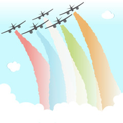 Colourful Joy Peace Plane Cloud Rainbow Design Freedom Vector Illustration
