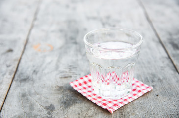 water glass on wood background