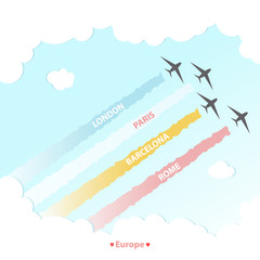 Travel Plane Country Design Tourism Europe Culture, Vacation Colourful Vector Illustration