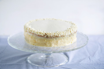 White chocolate almond cake with white ganache