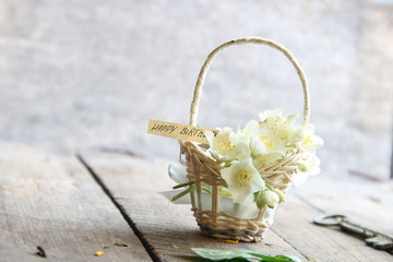 happy birthday text and flowers