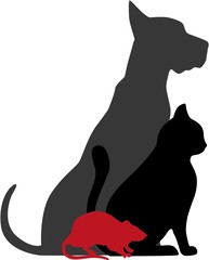 Silhouette of pets vet logo: dog, cat and rat.