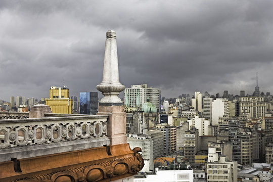 Corner detail of Martinelli building roof terrace, Sao Paulo, Brazil