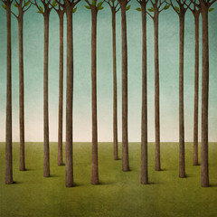 Obrazy na Szkle  Pastelowa tekstura tła z pniami drzew i polem w lesie