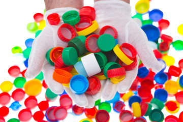 Recycle plastic bottle caps, color plastic caps