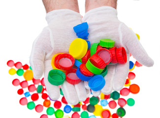 Recycle plastic bottle caps, color plastic caps