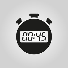 The 45 seconds, minutes stopwatch icon. Clock and watch, timer, countdown symbol. UI. Web. Logo. Sign. Flat design. App.