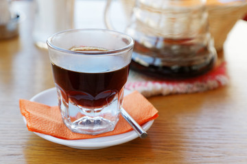 cup of coffee on the table in the cafeteria