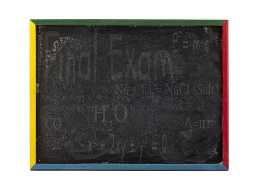 mathematical formulas written on slate board.