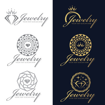 Gold and gray Jewelry logo vector set design