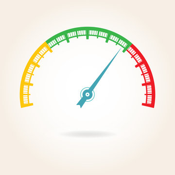 Speedometer icon or sign with arrow. Colorful Infographic gauge element. Vector illustration.
