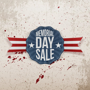 Memorial Day Sale Emblem with Ribbon and Shadow