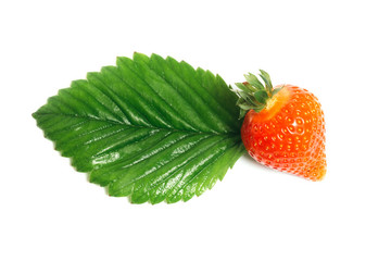 Strawberry with leaf isolated on white