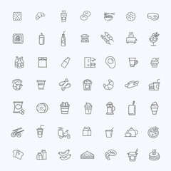 Fast food vector outline icons set. Cooking