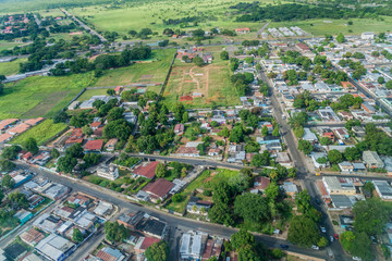 Fototapeta premium Aerial view of suburbs of Ciudad Bolivar, Venezuela