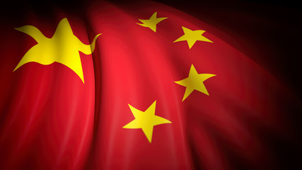 3D rendering, wavy flag of China, closeup background
