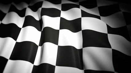 3D rendering of wavy checkered flag, closeup background