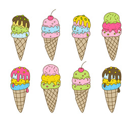 Set of sweet color ice cream 
