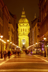 Fototapeta na wymiar St. Stephen's Basilica night view, Budapest Hungary.