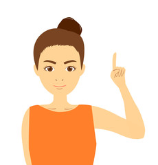 人差し指を立てるノースリーブの女性