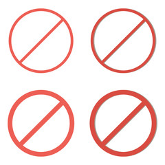 Set of red prohibition signs isolated on white background.