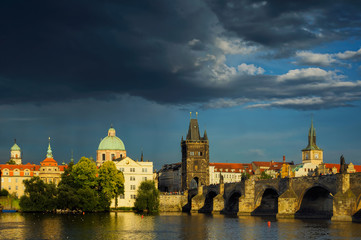 Cloudy day near Charles Bridge in Prague, Czech republic