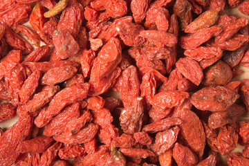 close up pile of goji berries as a background