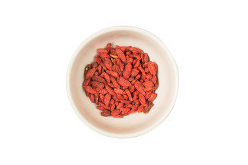 Isolated  bowl of goji berries on a white background