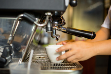 Fototapeta na wymiar Coffee machine make beverage hot drink