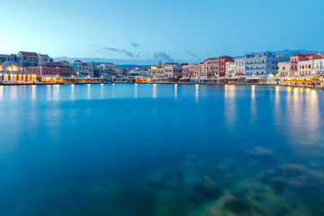 Fototapeta na wymiar Chania. The old harbor at sunrise.