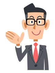 眼鏡を掛けたビジネスマンが紹介する
