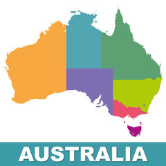 Australia color map with regions. Illustration