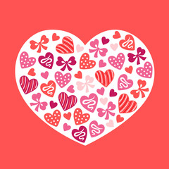 Valentine heart with bows, cookies and small hearts