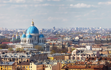 Fototapeta na wymiar St. Petersburg. Top view of the historic city center and the domes of the Holy Trinity Izmailovskij and St. Nicholas Cathedrals