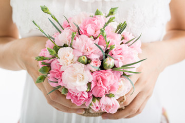 Wedding flowers ,Woman holding colorful bouquet